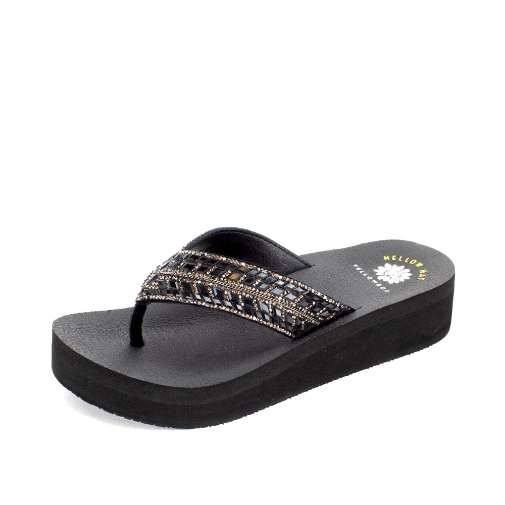YELLOW BOX Brandy  BLACK Flatform Sandal GENUINE LEATHER MEDIUM WIDTH NEW IN BOX